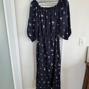 Outerknown Navy Floral Long Sleeve Dress